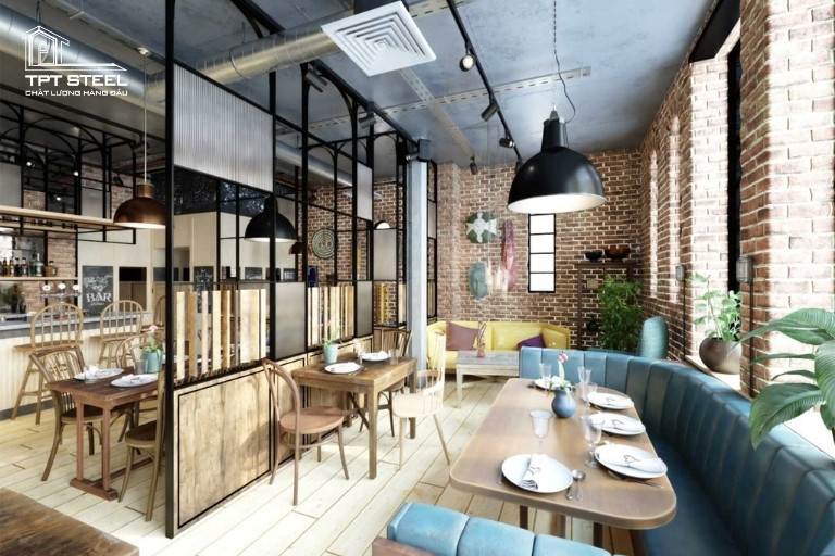 Quán cafe khung thép phong cách hiện đại